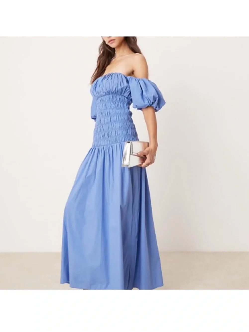 Abercrombie & Fitch Blue Off‑Shoulder Maxi Dress